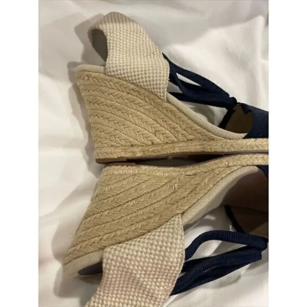 Adrienne Vittadini High Heeled‎ Espadrilles Wedges Navy Blue Stretch 9M